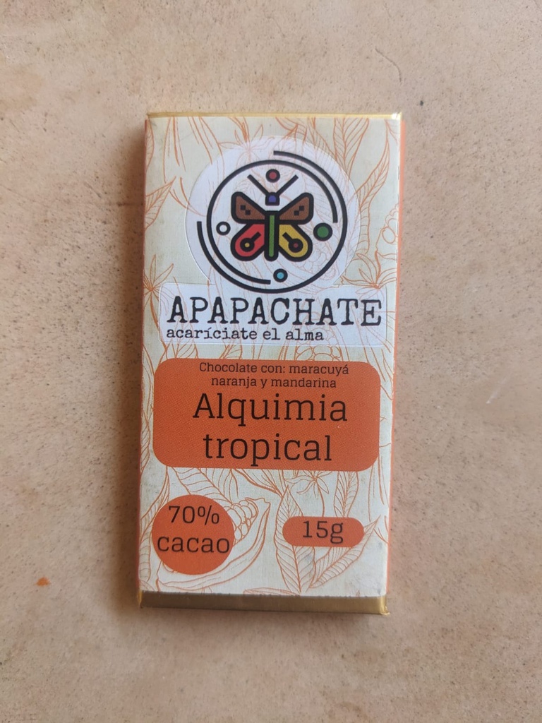Barra De Chocolate Con Maracuya, Naranja y Mandarina 60% Cacao (15 g)